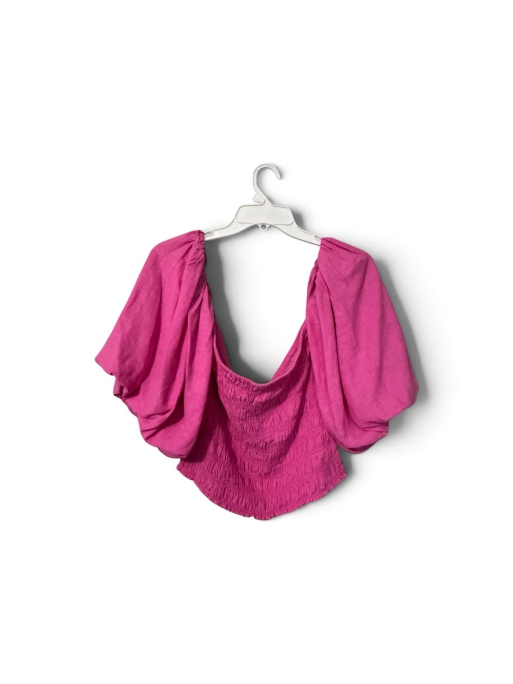 Young Fabulous & Broke 55% Linen Smocked Off Shoulder Puff Pink Yacht Top Size L - Picture 6 of 9